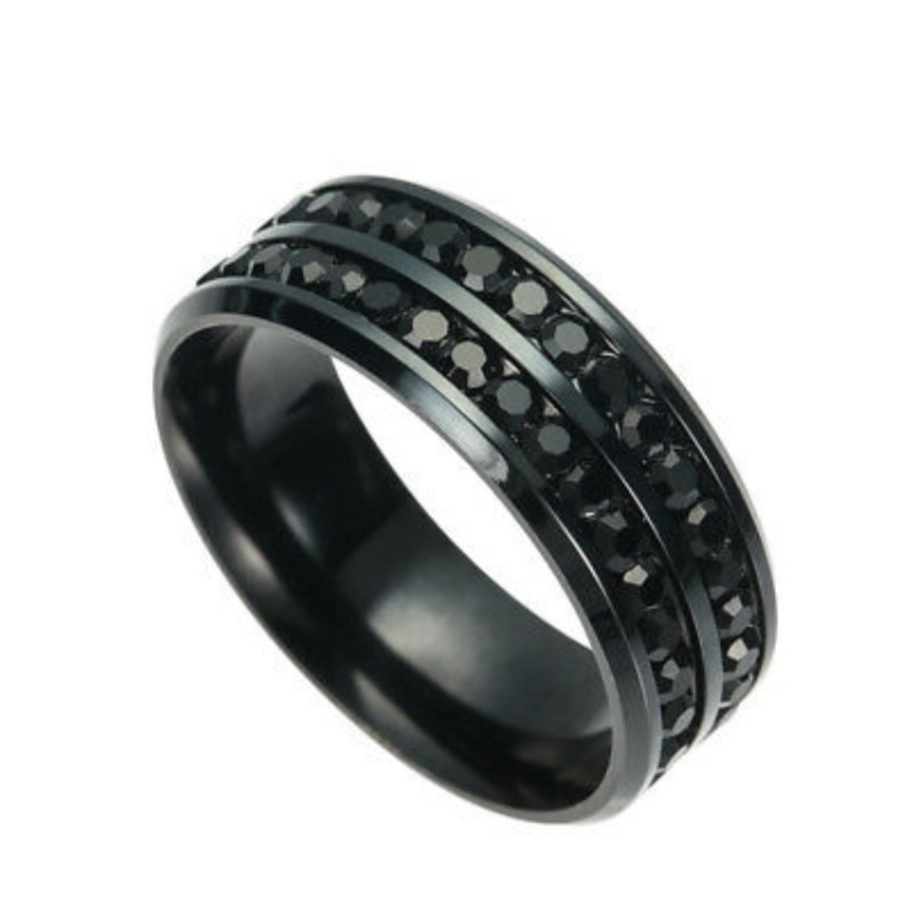 Stainless Steel Black Sapphire Ring